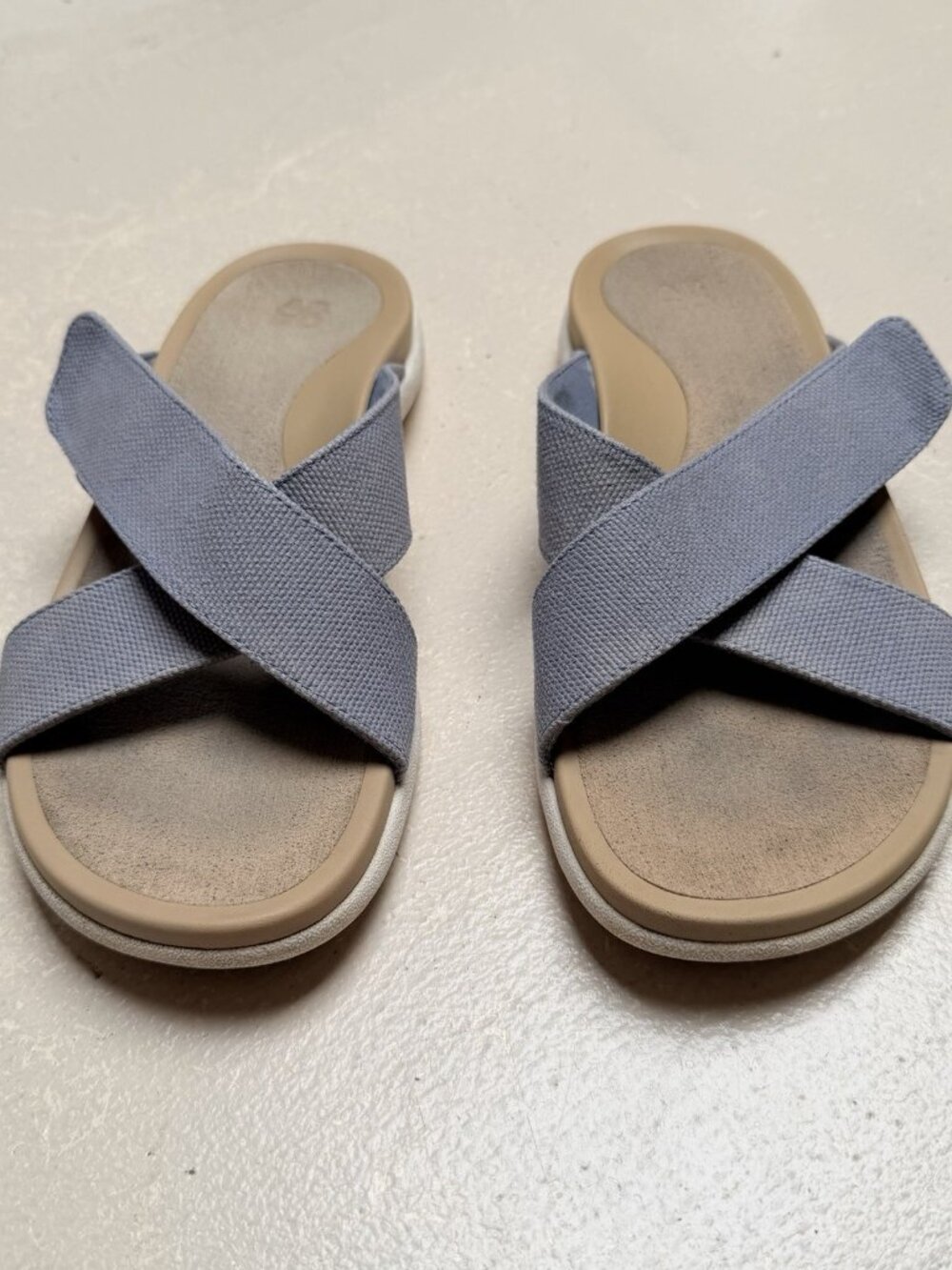 Abeo Sandals Womens Size 8.5 Denim Blue Criss Cross Strappy Slide Beach‎ Summer